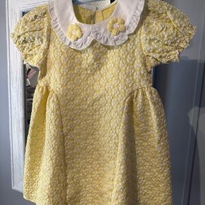 Yellow Floral Textured Dress with White Collar